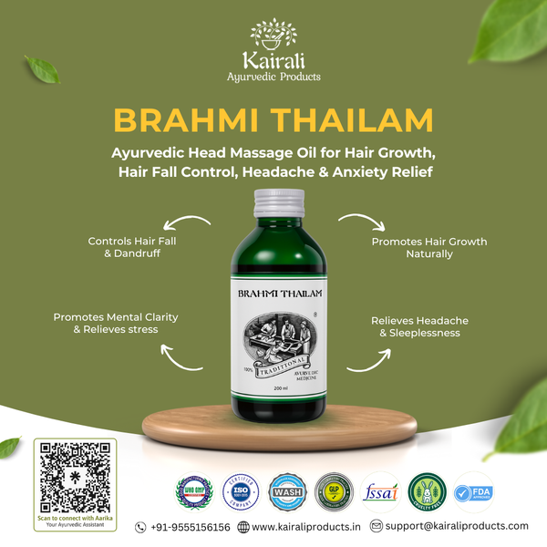 Head Massage Oil for Hair Growth, Hair Fall Control, Headache & Anxiety Relief - Brahmi Thailam - Kairali Ayurvedic Products Private Limited
