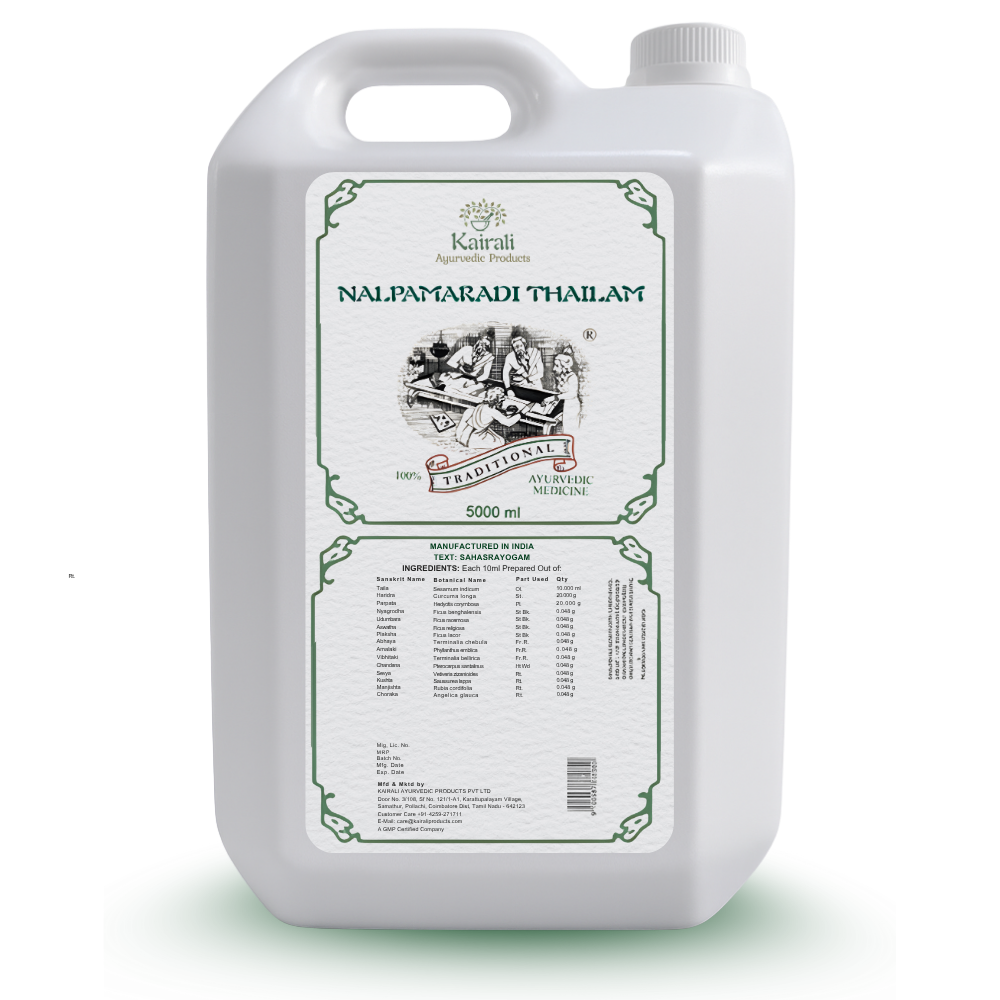 Nalpamaradi Thailam — 5 L container, front view