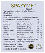 Spazyme capsules — ingredient and dosage panel