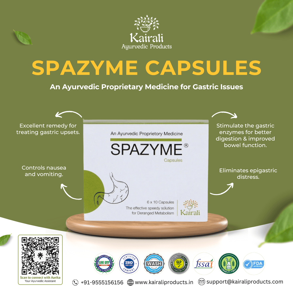 Ayurvedic Medicine for Gas, Acidity & Indigestion - Fast & Natural Relief for Gastric Issues - Spazyme Capsule - Kairali Ayurvedic Products Private Limited