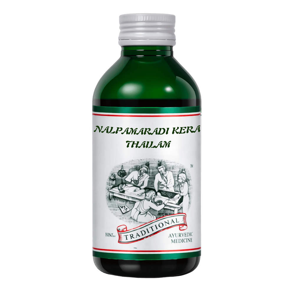 Ayurvedic Oil for Skin Brightening & Pigmentation – Reduces Acne, Dark Spots, Blemishes & Treats Skin Diseases - Nalpamaradi Kera Thailam - Kairali Ayurvedic Products Private Limited