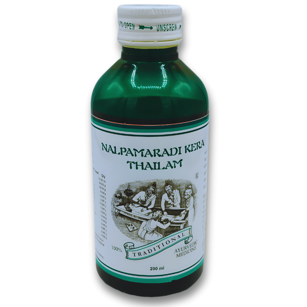 Ayurvedic Oil for Skin Brightening & Pigmentation – Reduces Acne, Dark Spots, Blemishes & Treats Skin Diseases - Nalpamaradi Kera Thailam - Kairali Ayurvedic Products Private Limited