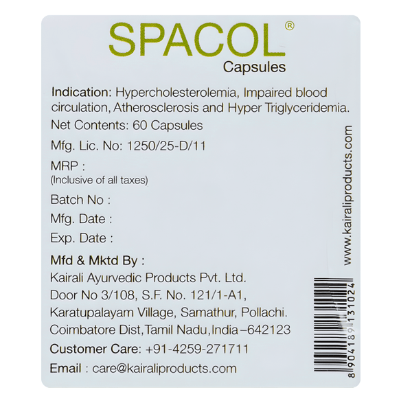 Best Ayurvedic Medicine for High Cholesterol - Natural Solution to Maintain Healthy Cholesterol - Spacol Capsules - Kairali Ayurvedic Products Private Limited