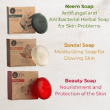 Kairali herbal soap combo — three soap varieties overview