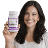 Shatavari capsules — model holding the bottle